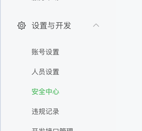 左侧菜单栏 - 设置与开发 - 安全中心